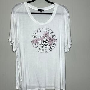 Fifth Sun White Happiness Is The Way Graphic‎ Short Sleeve T-Shirt Size XXL